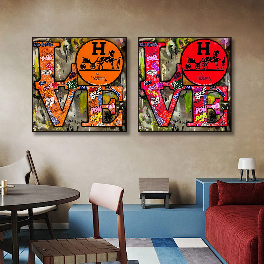 

LOVE graffiti letters love art print on canvas abstract painting wall picture living room bedroom home decoration poster