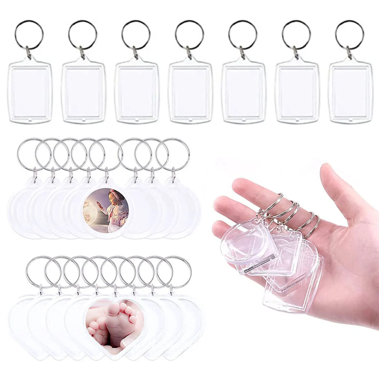 

5pcs/lot Photo Frame Keychian Acrylic Rectangle Insert Picture Frame Keyring Key Holder for DIY Keychian Gift Crafts