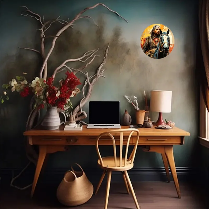 Круглая алюминиевая вывеска с многоразовой иллюстрацией лошади и всадника