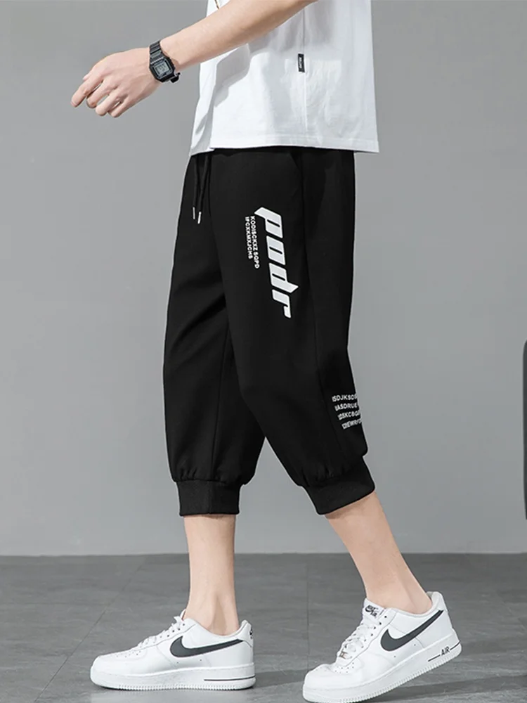 Брюки для бега укороченные брюки мужские летние черные самые легкие спортивные
