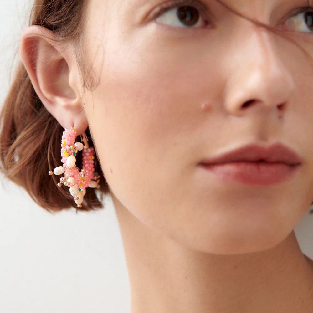 

Za Colorful Beads Pearl Hoop Earrings.for Women Bohemia Exaggerated Hand-wound Acrylic Beads Tassel Stud Earrings Accessories