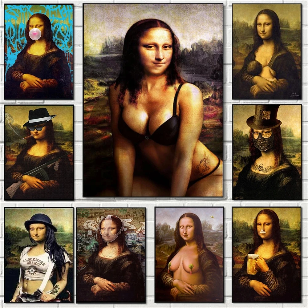 

Funny Sexy Mona Lisa Canvas Painting Body Classic Character Poster and Prints Wall Art Picture for Living Room Home Decor Cuadro