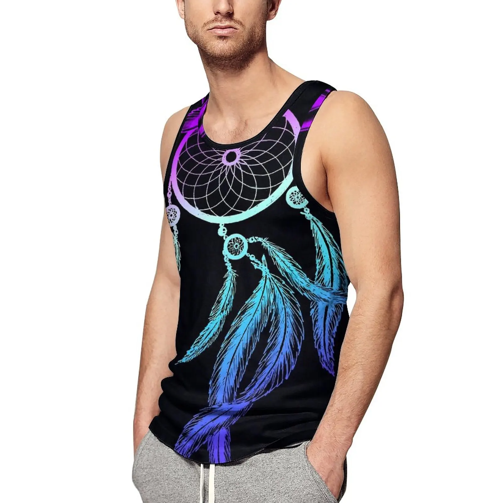 

Dream Catcher Tank Top Man Colorful Print Workout Oversized Tops Beach Trendy Design Sleeveless Vests
