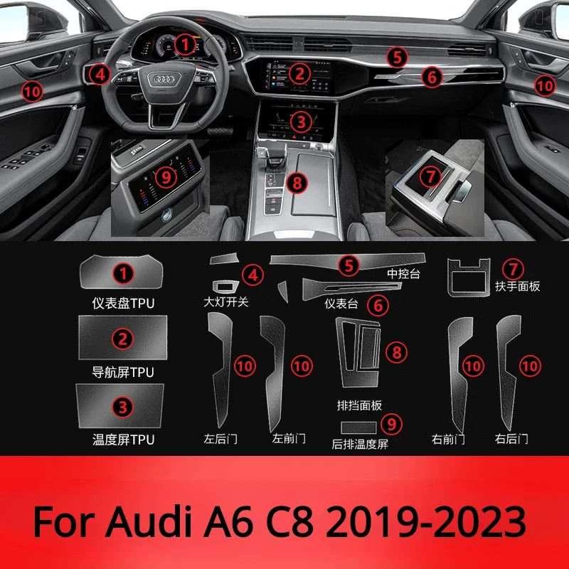 

Для Audi A6 C8 A7 2023 2022 2021 аксессуары для салона автомобиля прозрачная пленка из ТПУ PPF панель передач центральная консоль наклейка против царапин