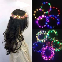 2pcs luminous wreath wedding party crown flower headband with led lights christmas neon wreath decoration luminous headband