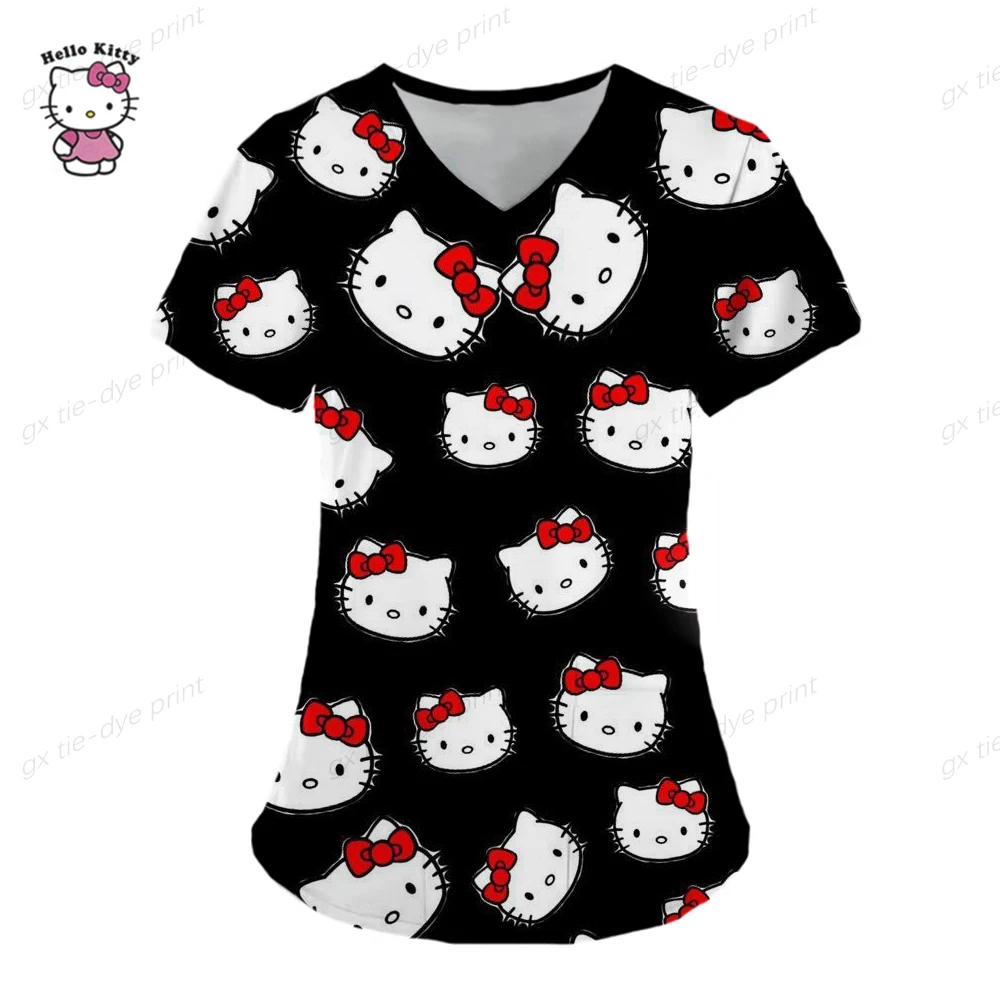 

Женская блузка с коротким рукавом и V-образным вырезом, с принтом Hello Kitty