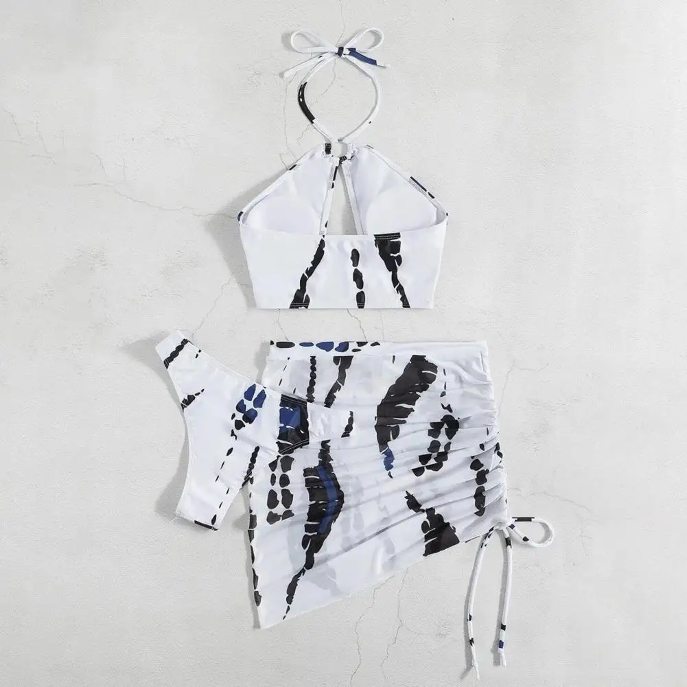 

3Pcs/Set Bathing Suit Skirt Set Wire Free Bikini Skirt Set Irregular Print Lady Summer Swimsuit Mini Skirt