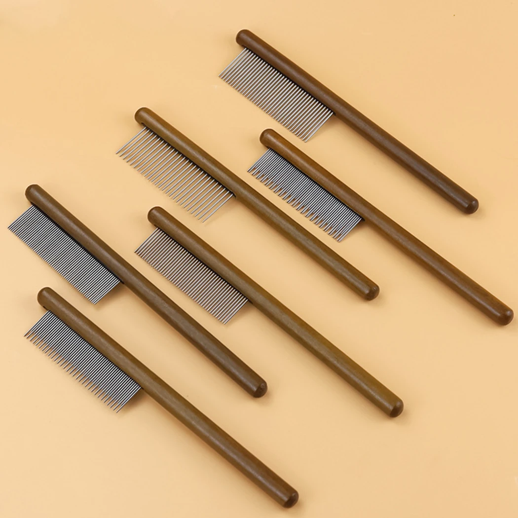

Pet Comb Wood Handle Stainless Steel Needle Cat Grooming Brush Dog Massage Comb Pet Massage Hair Trimmer Comb Easy Clean Brush