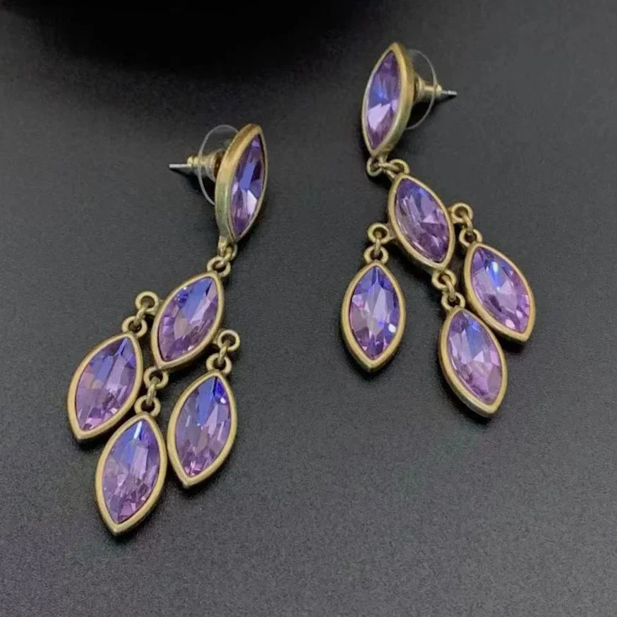 Фиолетовые стеклянные серьги-подвески
