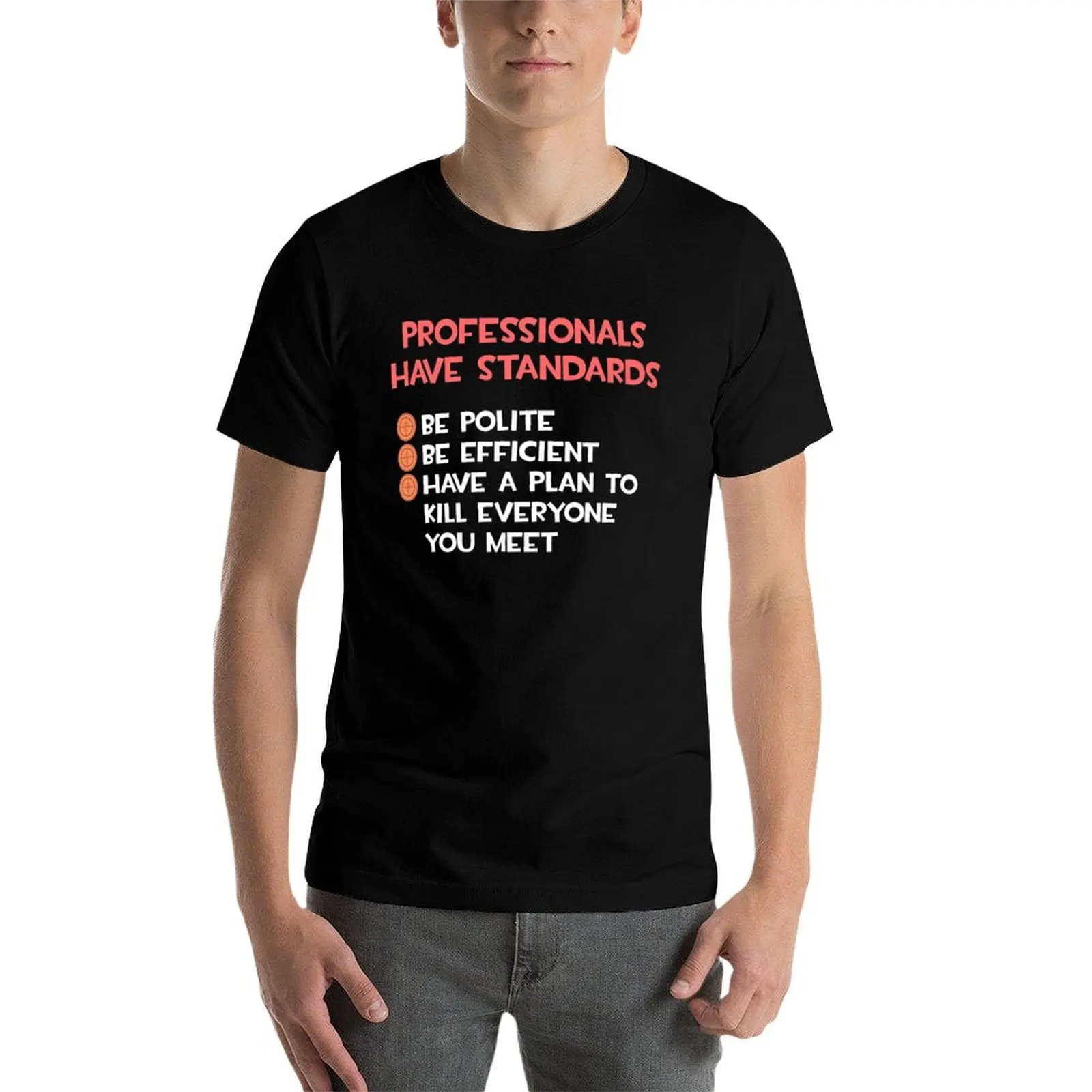 Фото Футболка Team Fortress 2 TF2 Professionals Have Standards Sniper Funny Meme с белым и красным текстом, большого размера, простая футболка №4