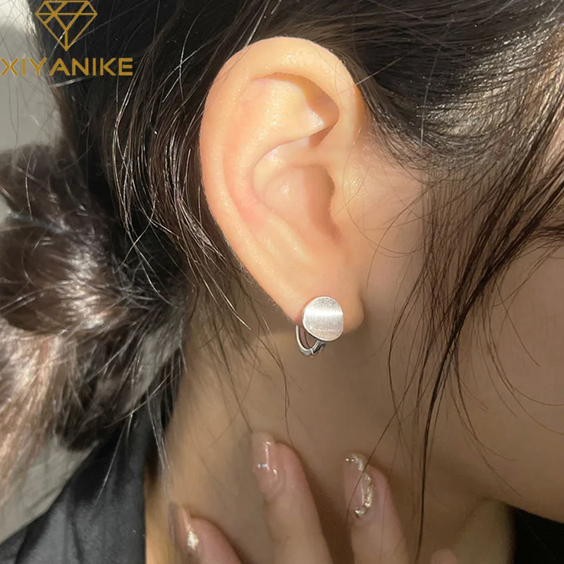 

DAYIN Korean Brushed Round Ear Buckle Earrings For Women Girl Luxury Fashion Jewelry Bosom Friend Gift Party серьги женские