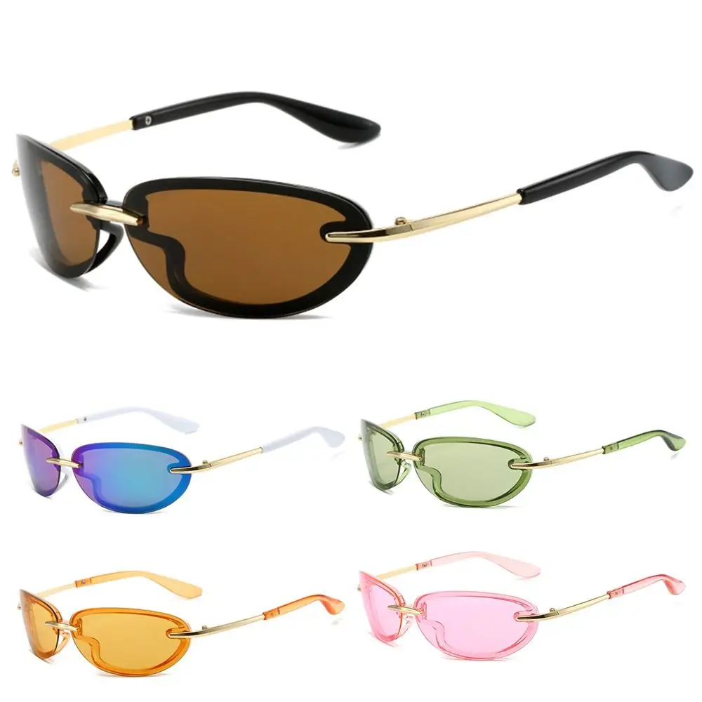 

Прямоугольные солнцезащитные очки Y2K без оправы в стиле ретро с защитой от ультрафиолета UV400, спортивные солнцезащитные очки для вождения ярких цветов, синие и зеленые солнцезащитные очки, аналогичные