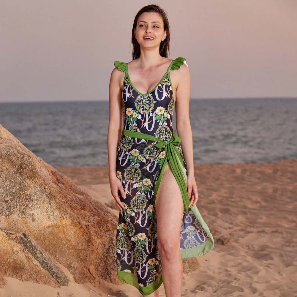 Женский слитный купальник в стиле бохо SUNSIREN винтажный с оборками и открытой