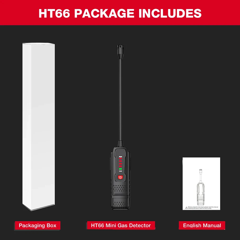 Фото Детектор утечки газа HT66 (50-1000 PPM) с звуковой и визуальной сигнализацией, длинным зондом для дома, автофургона и промышленного применения, инструмент для проверки безопасности №5