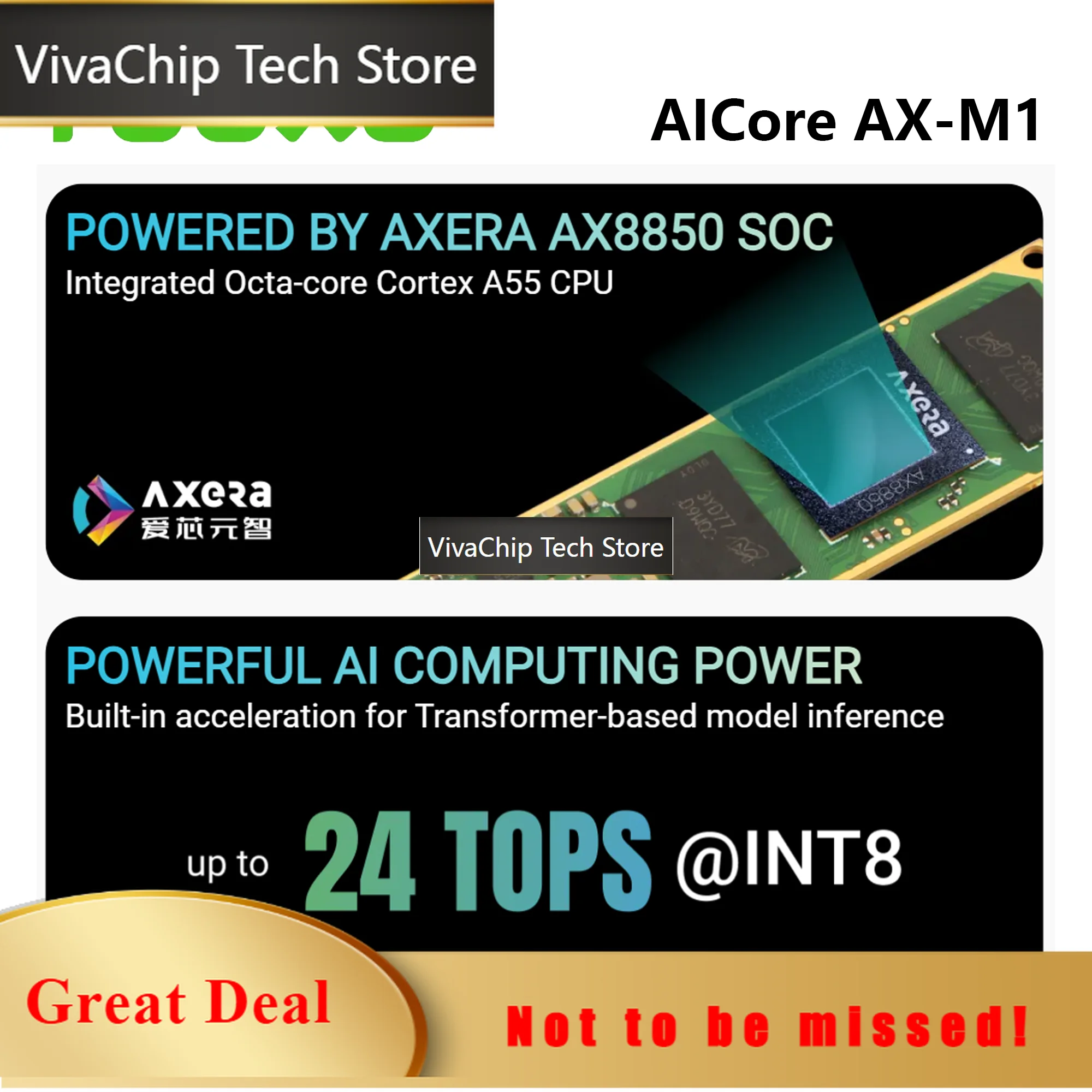 Фото Модуль ускорения ИИ VivaCTRadxa AICore AX-M1 Axera AX8850, 24 TOPS@INT8, 8 ГБ ОЗУ LPDDR4X, M.2 2280, совместим с ROCK 5B+ Roc №1