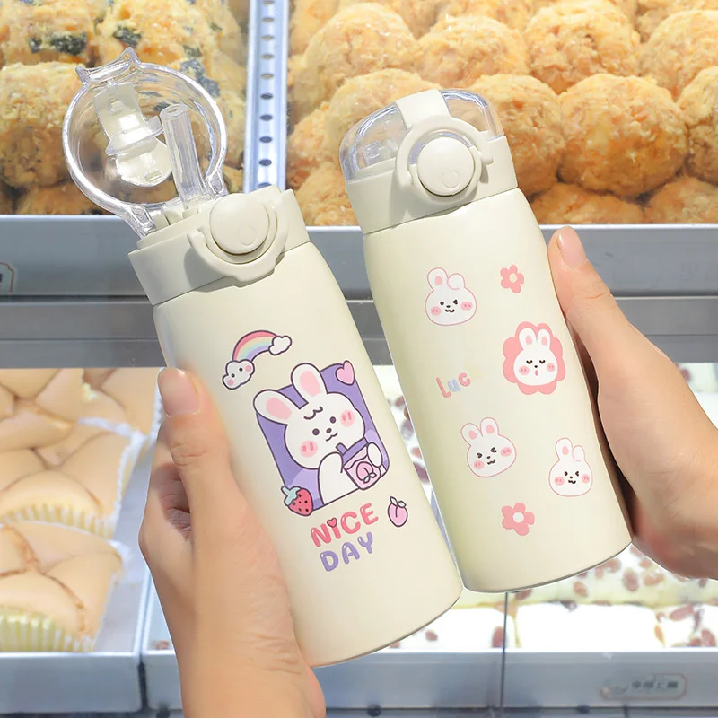 

304 Stainless Steel Heat Preservation Cup Straw Bouncing Water Cup Girl Lovely Portable Strap Portable Simple Cartoon Cup