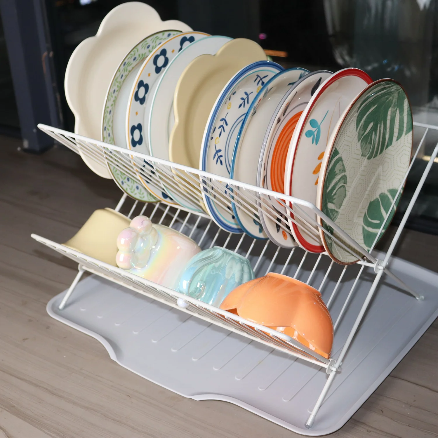 X-typ Faltbare Klapp Ablauf Rack Tray Lagerung Mit Wasser Bord Große Kapazität Gerichte Platten Tassen Haushalt Versenkbare