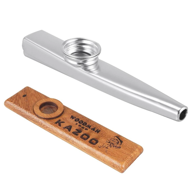 

1 Set Wooden Kazoos,Exquisite Instrument Easy and Have Fun for Kids and People Hum Song & 1 Pcs New Silver Kazoo Aluminum Alloy