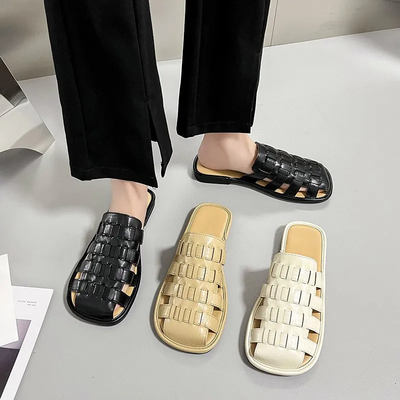 

Summer 2022 Soft Mules Luxury Flat Pu Basic Cutout High Heels Bag Toe Shoes Women's Slippers Women's Muller Slippers 1