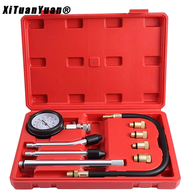 Gasoline Engine Compression Tester Kit, Professional Cylinder Pressure Gauge for Petrol Gas Motor Auto Tool Set (0-300PSI)