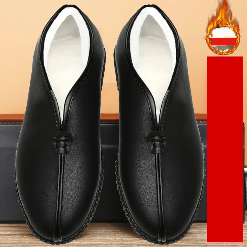 

Winter handmade head layer leather shoes,sheepskin wool one warm non slip flat with leather casual shoes retro shoes