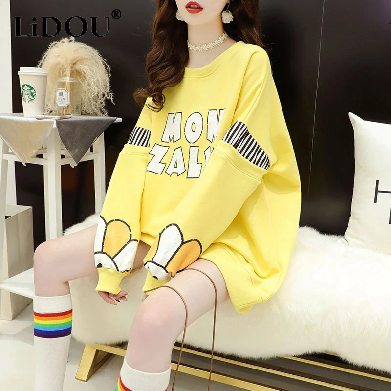 2022 Autumn Winter Streetwear Kawaii Cartoon Print Loose Casual Sweatshirt Ladies Harajuku Y2K Pullover Top Women Trend Jumpers