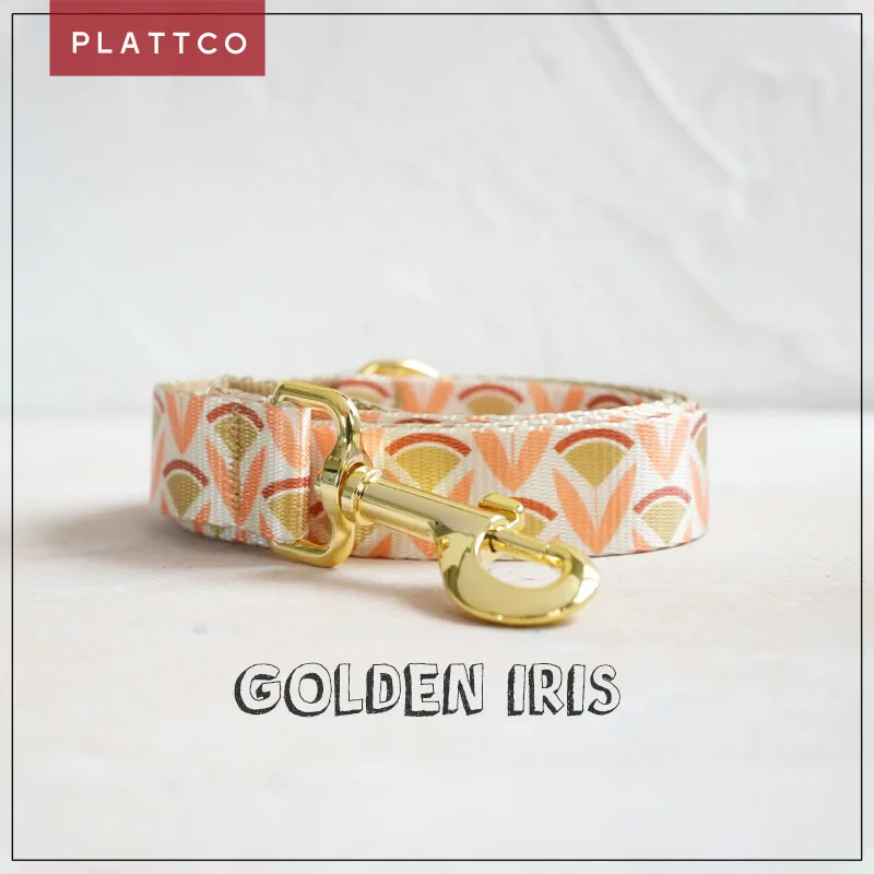 

PLATTCO unique design dog leash print Golden Iris pattern and high-quality gold buckle 5 size PDL352YG