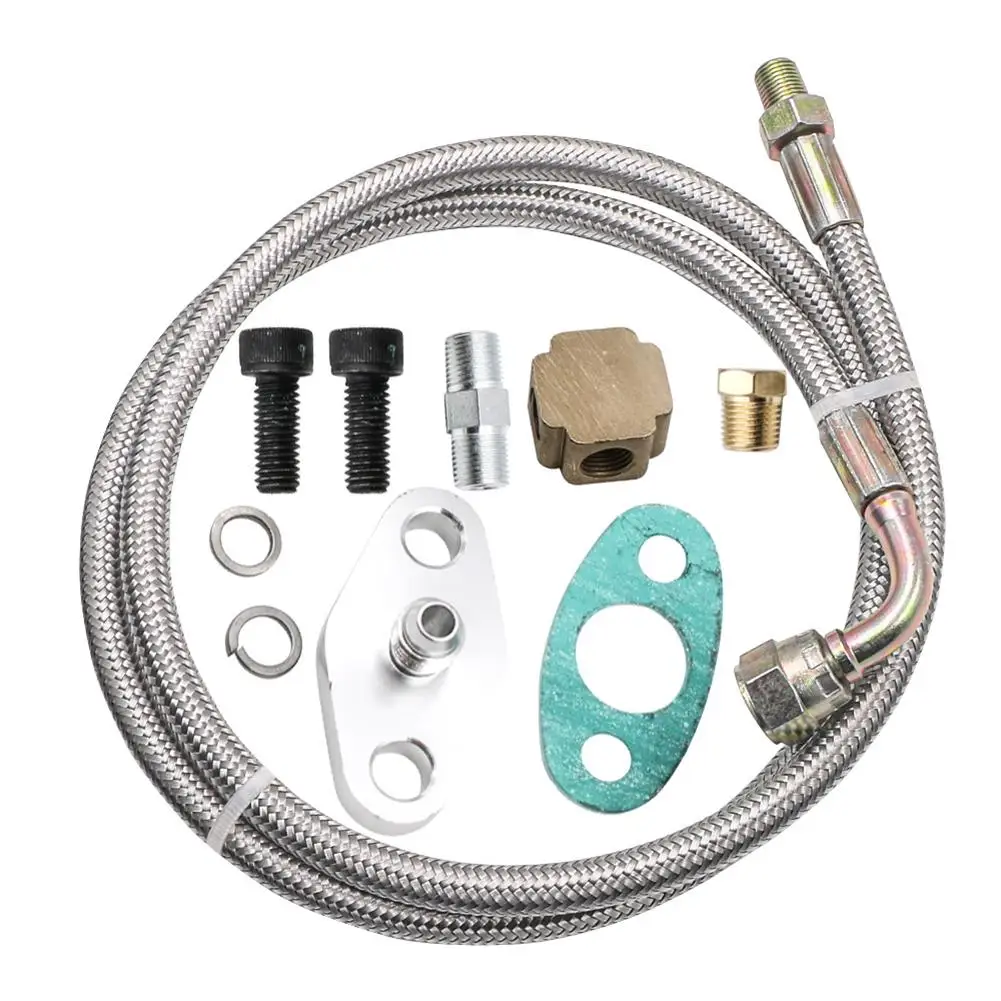 

90 Degree 41-inch Turbochargers Oil Feed Line Kit Compatible For T3 T4 T60 T61 T70 1/8 Pnt