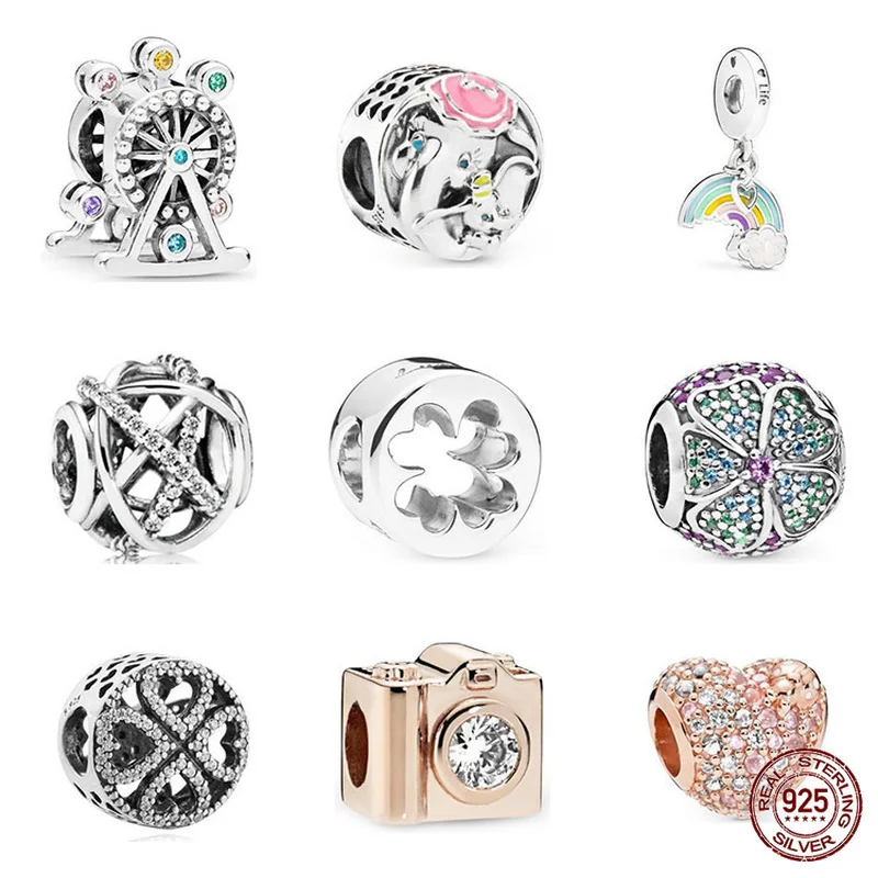 

Sterling Silver Ferris Wheel Rainbow Four-leaf Clover Pendant Is Perfect for Creating Fit Original Pandora Charm Beads