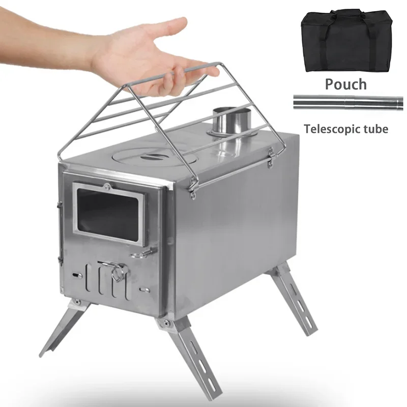 

Double Sided Glass Stainless Steel Firewood Stove Foldable Camping Heating Stove Tent Stove Picnic Portable Outdoor Stove