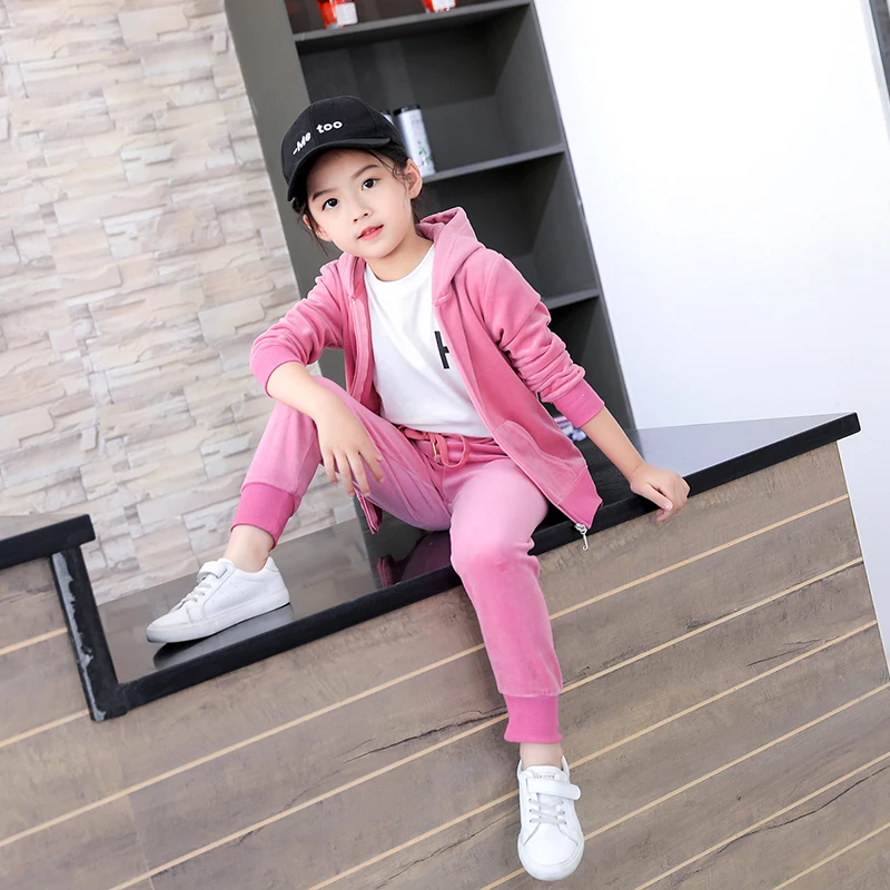 Детский комплект одежды осень/зима из Толстовки и брюк для девочек Бархатный