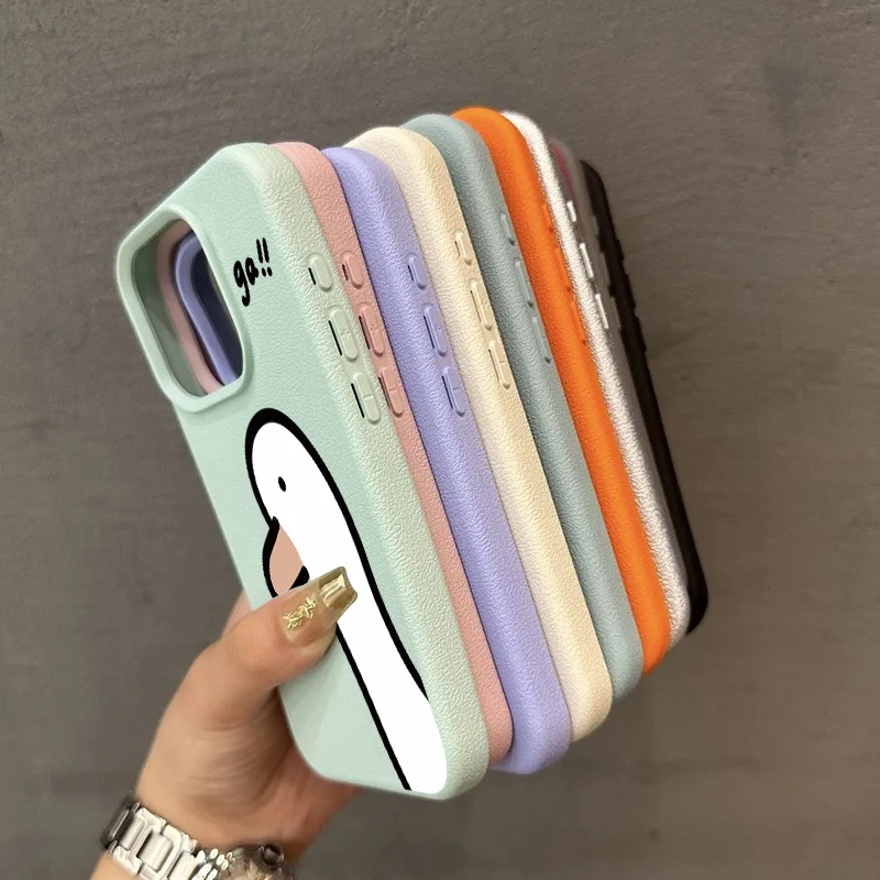 Фото Чехол для телефона с милой уткой из мультфильма для iPhone 16, 17 Pro Max 11, 12, 13, 14, 15 Plus XS XR X 16E, противоударный чехол с узором личи №5