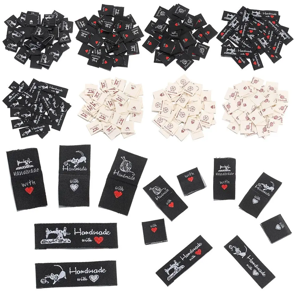 

50PCS DIY Woven Supplies Sewing Machine Cartoon Cat Garment Accessories Clothing Tags Handmade With Love Clothes Labels