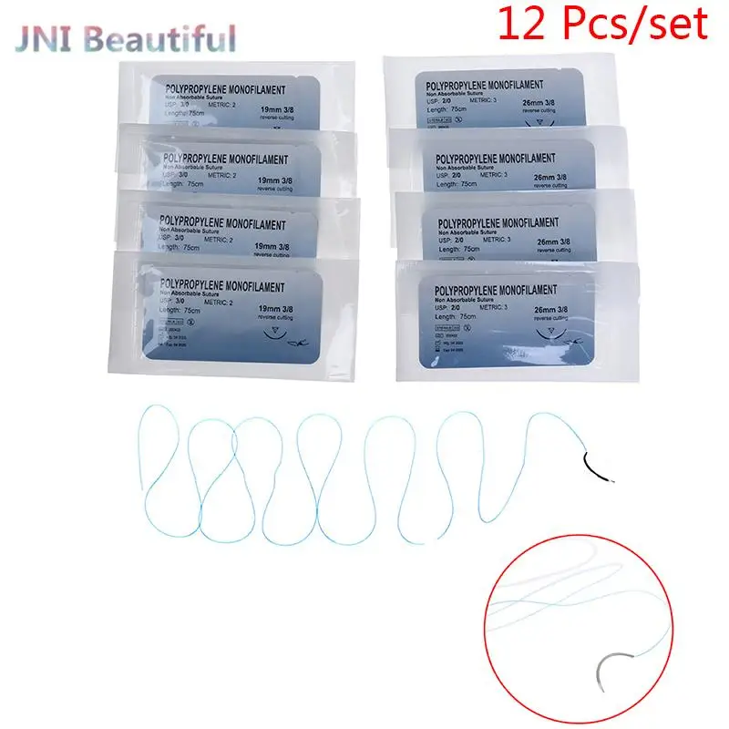 

Горячая Распродажа 12 шт полипропиленовая медицинская игла для швов мононити для практики наложения швов Kit