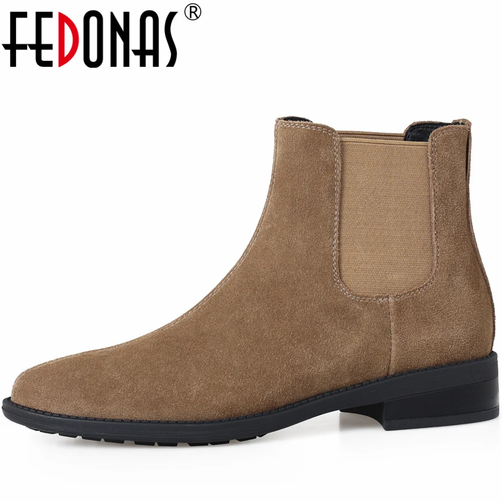 

FEDONAS Retro Style Women Ankle Boots Low Heels Cow Suede Leather Shoes Woman Autumn Winter Office Lady Working Short Boots 2023