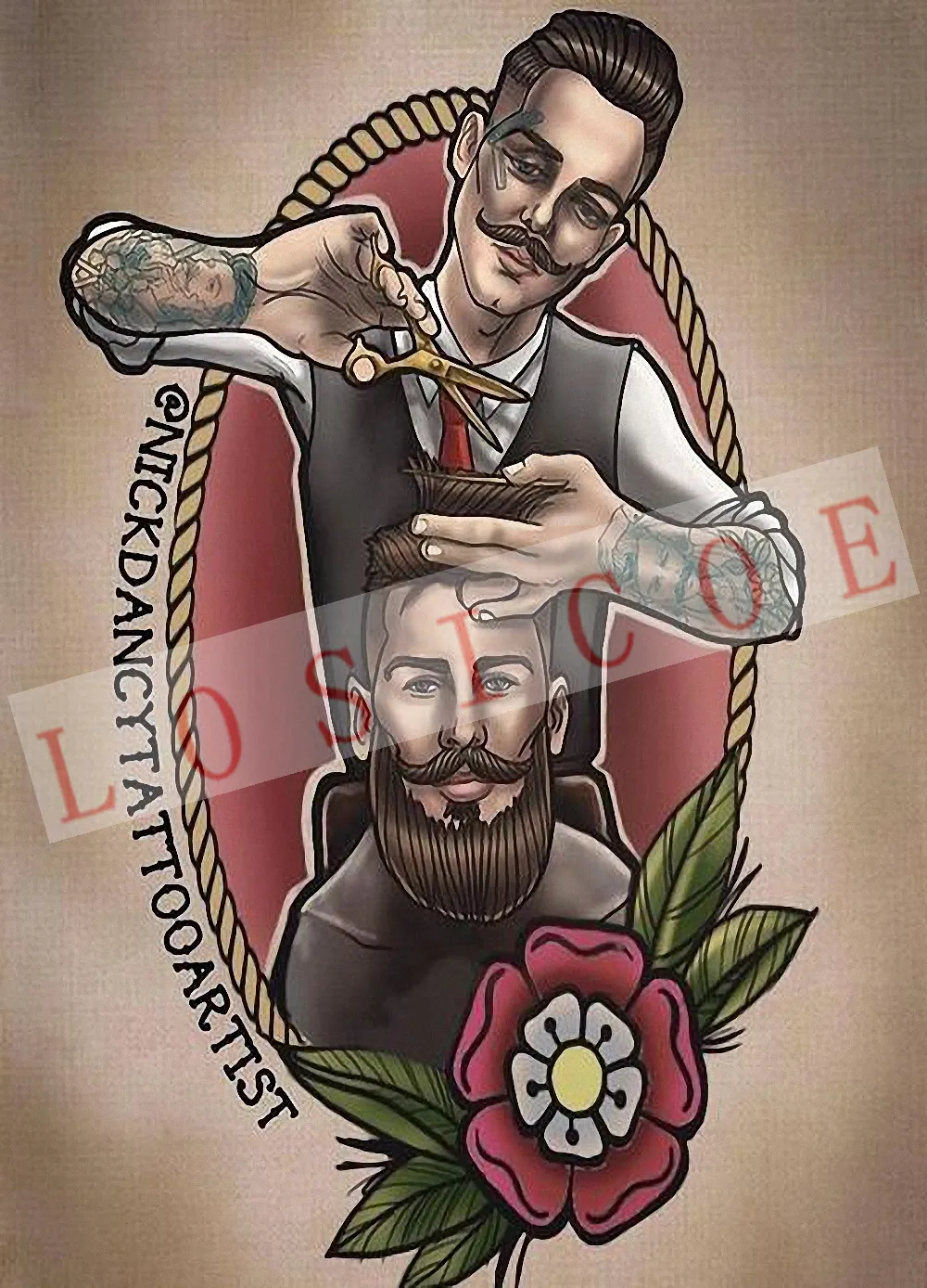

Retro Hairdresser Tattoos Patterned kraft Paper Poster Barber Shop Decor Barber Tools Shave Hair Salon Wall Stickers 30X42 CM