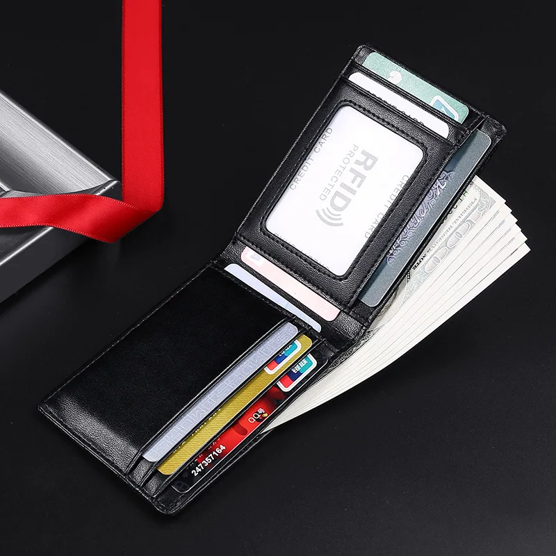 Ultra-Thin Men's Leather Wallet Wallet RFID Anti-Magnetic Card Clamp