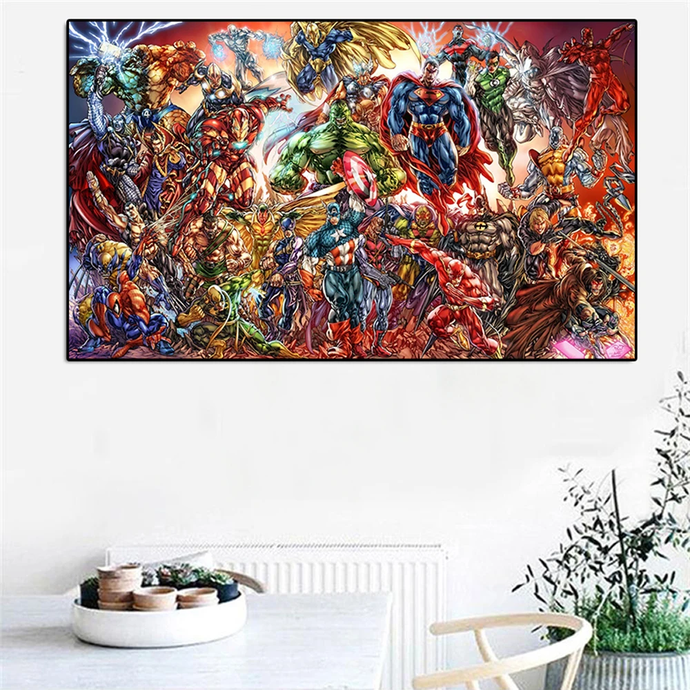 

Большой плакат на холсте, Декор, картина супергероя Marvel, настенное искусство, Мстители, фреска, гостиная, детская комната, украшение для дома...