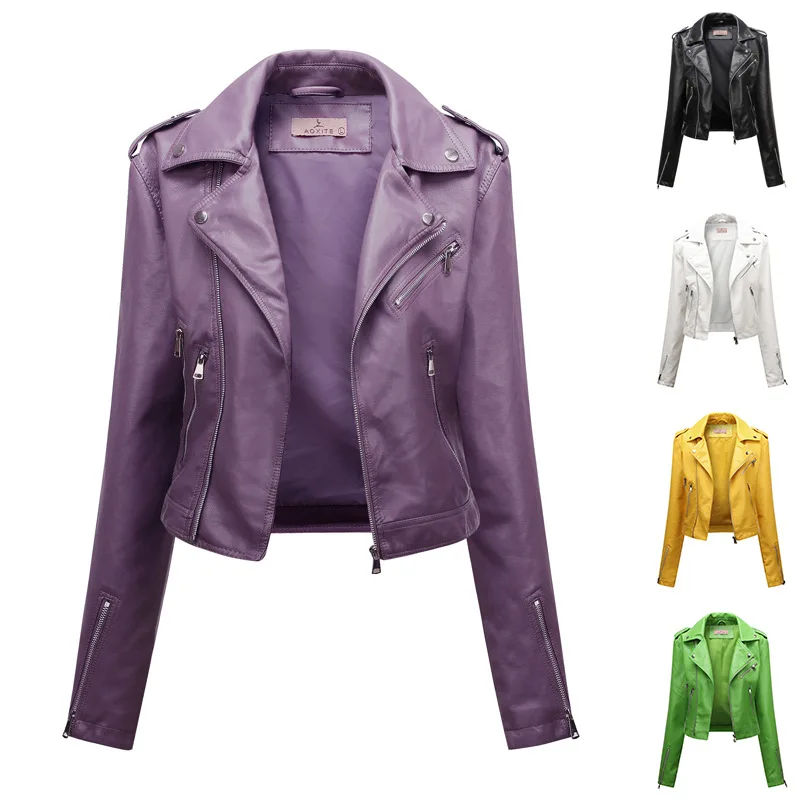 European and American Short Style Spring and Autumn Women's New Slim Biker Leather Jacket