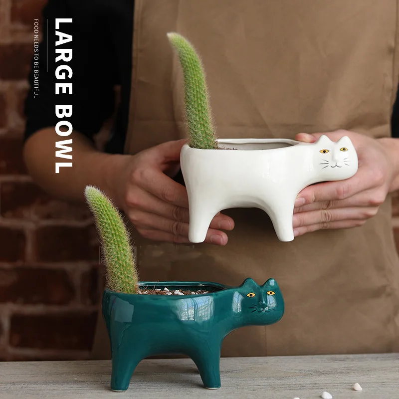 

Creative succulent ceramic flower pot cute cat tail cartoon three-dimensional animal monkey tail cactus flower pot wholesale