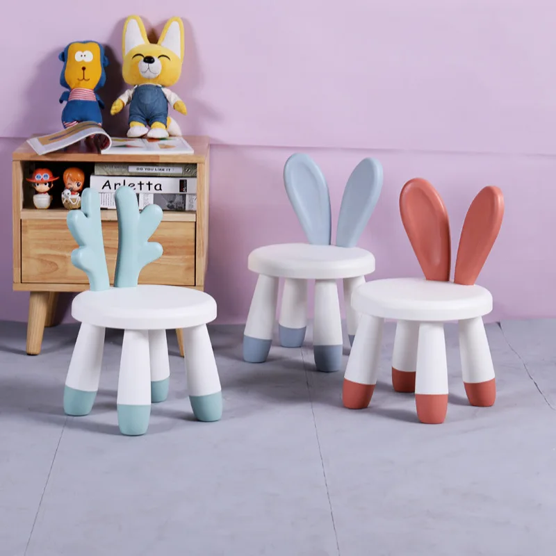 

Children's Chairs Baby Cute Cartoon Bench Household Rabbit Chair Backrest Chair Plastic Stool Kids Chair for Kids Furniture