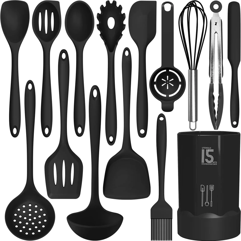 

Silicone Cooking Utensils Set - 446°F Heat Resistant Kitchen Utensils,Turner Tongs,Spatula,Spoon,Brush,Whisk.Kitchen Utensil Ga