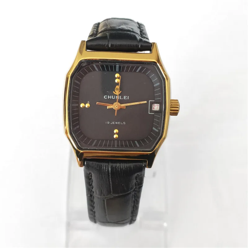 

Old stock watch original brand new simple temperament retro square men and women art fashion winding mechanical antique table