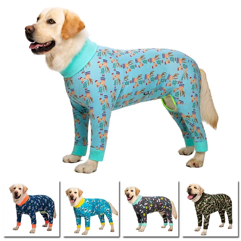 

Облегающая одежда для домашних животных средней и большой собаки комбинезон с мультяшным принтом Пижама с четырьмя ногами пальто боди для ...