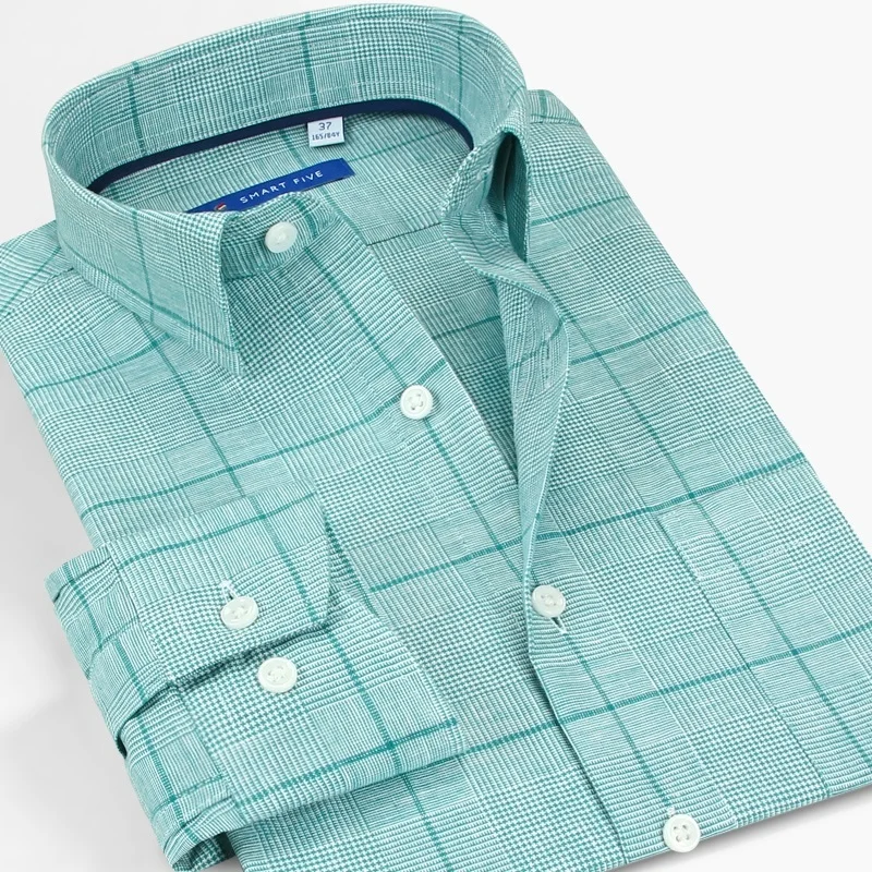 

Smart Five Long Sleeve Plaid 45% Linen Shirt 55% Cotton Camisa Social Masculina Casual Men Shirts 2022 Designer Clothing Summer