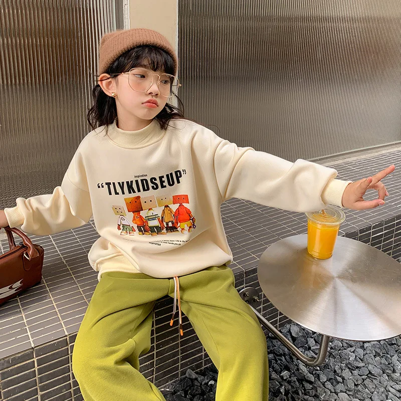 

Толстовки для девочек, новинка 2022, зимняя плюшевая одежда для детей среднего и старшего возраста, осенне-зимняя одежда, топ, одежда 7-101