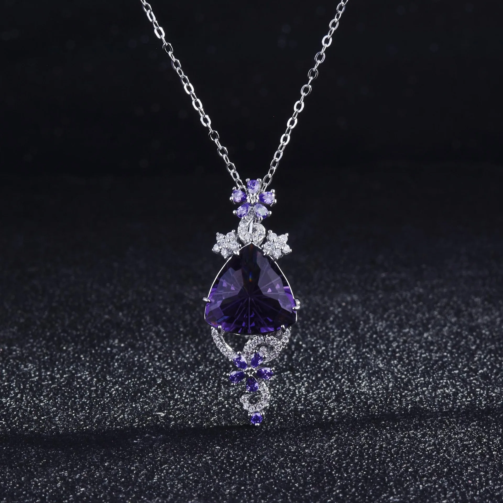 

Genuine 925 Sterling Silver Amethyst Pendant Necklaces for Women Fine CN(Origin) Luxury Jewelry Amethyst Gemstone Necklaces Girl