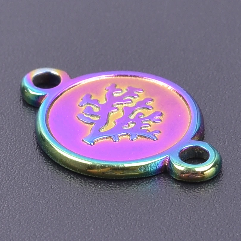 3pcs/Lot Stainless Steel Charms For Earrings Making Supplies Metal Jewelry Tree Shape Round Pendant Necklace Jewelry Accessories