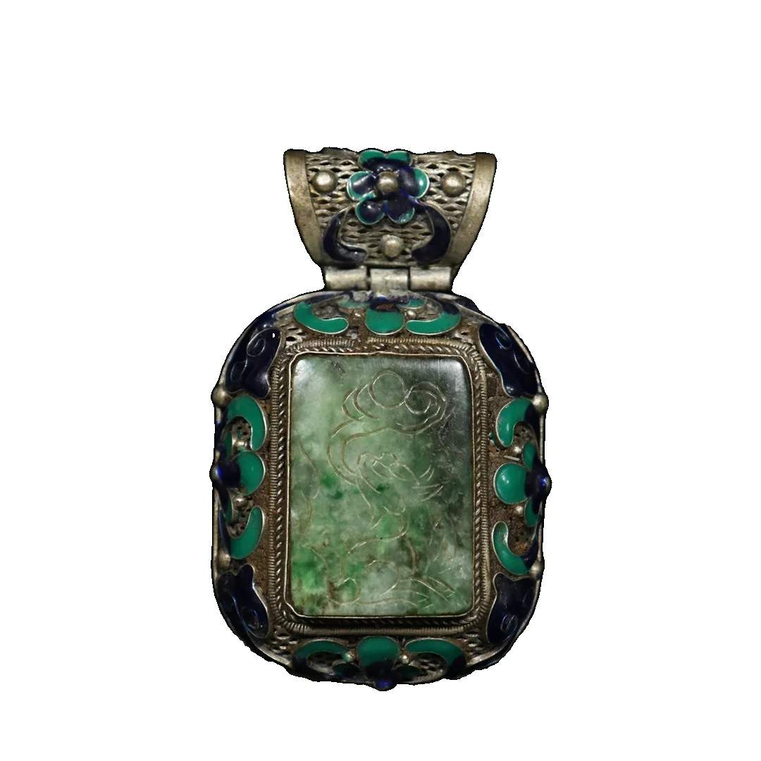 

LAOJUNLU Boutique Qing Серебряная инкрустированная Нефритовая перегородчатая поделка инкрустированная старым нефритом, единорог отправляет китайс...