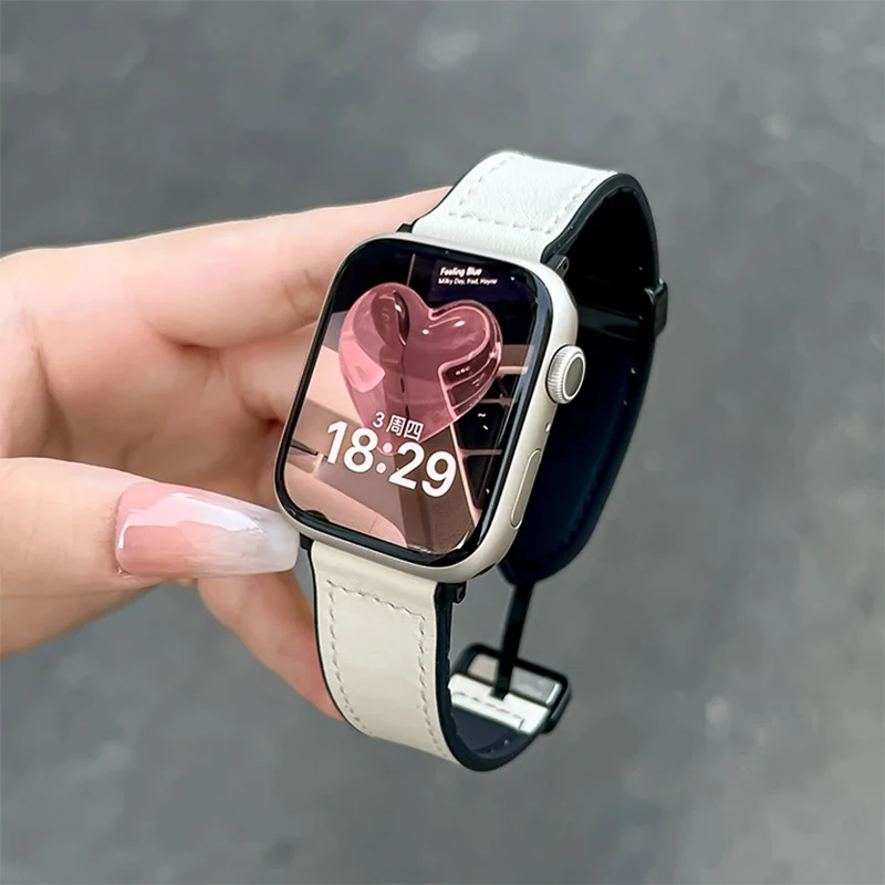 

Silicone+Leather Strap For Apple Watch Band 49mm 44mm 45mm 42mm 40mm Accessories Bracelet for iWatch Ultra Series 9 8 7 SE 6 5 4